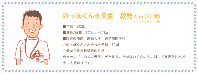 のっぽくん卒業生　教勢くん（20歳）