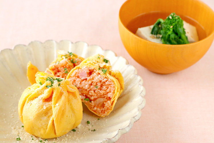 巾着オムライス×豆腐と菜の花のお吸い物